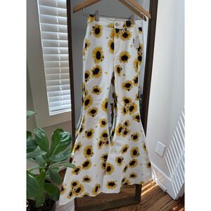 Free People Sunflower Print Flare Jeans White Yellow Size 25